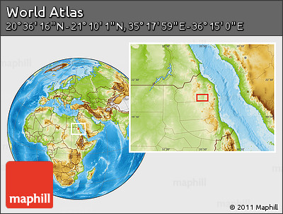 Physical Location Map of the Area around 20° 53' 8" N, 35° 46' 29" E