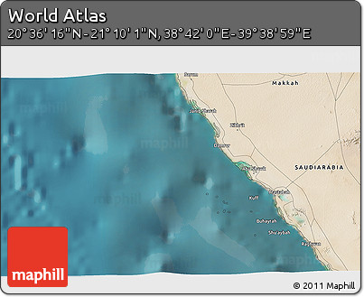 Satellite 3D Map of the Area around 20° 53' 8" N, 39° 10' 29" E