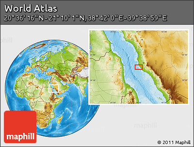 Physical Location Map of the Area around 20° 53' 8" N, 39° 10' 29" E