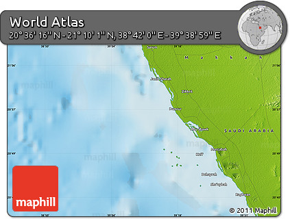 Physical Map of the Area around 20° 53' 8" N, 39° 10' 29" E