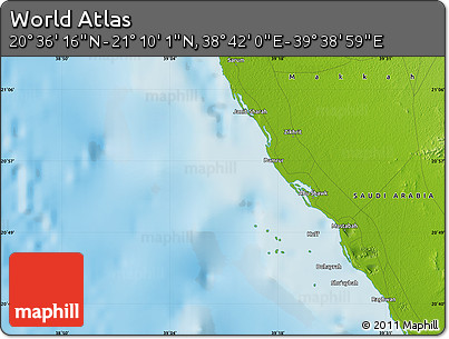 Physical Map of the Area around 20° 53' 8" N, 39° 10' 29" E