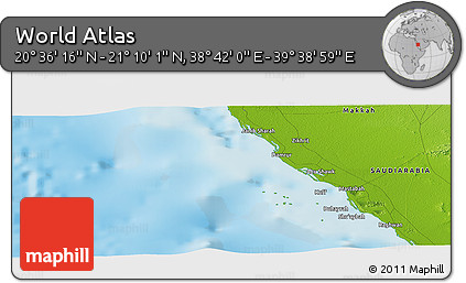Physical Panoramic Map of the Area around 20° 53' 8" N, 39° 10' 29" E