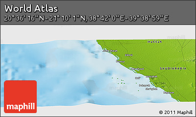 Physical Panoramic Map of the Area around 20° 53' 8" N, 39° 10' 29" E