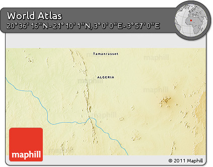 Physical 3D Map of the Area around 20° 53' 8" N, 3° 28' 30" E