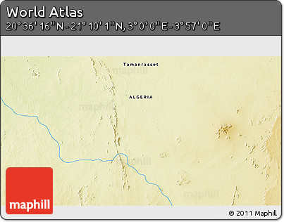 Physical 3D Map of the Area around 20° 53' 8" N, 3° 28' 30" E