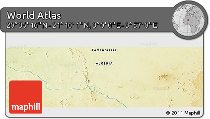 Physical Panoramic Map of the Area around 20° 53' 8" N, 3° 28' 30" E