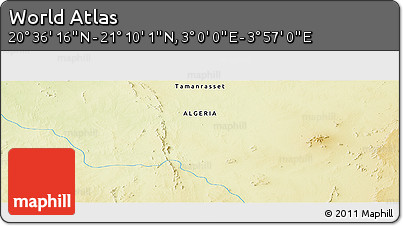 Physical Panoramic Map of the Area around 20° 53' 8" N, 3° 28' 30" E