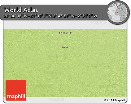 Physical 3D Map of the Area around 20° 53' 8" N, 3° 19' 30" W