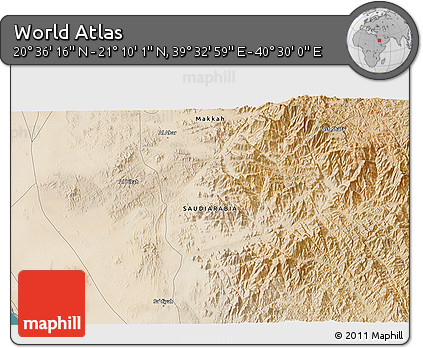 Satellite 3D Map of the Area around 20° 53' 8" N, 40° 1' 29" E
