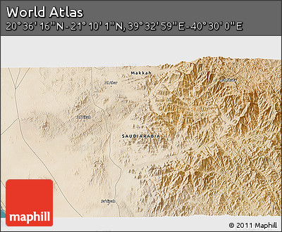 Satellite 3D Map of the Area around 20° 53' 8" N, 40° 1' 29" E