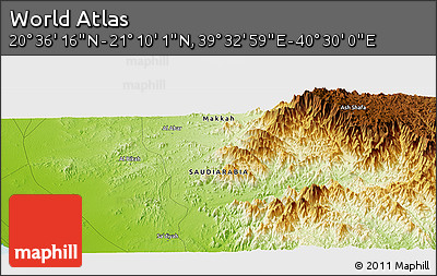 Physical Panoramic Map of the Area around 20° 53' 8" N, 40° 1' 29" E