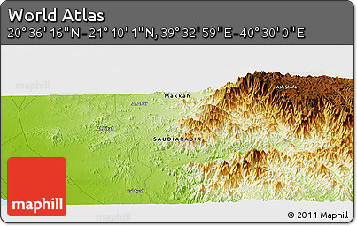 Physical Panoramic Map of the Area around 20° 53' 8" N, 40° 1' 29" E