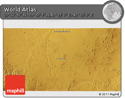 Physical 3D Map of the Area around 20° 53' 8" N, 41° 43' 30" E