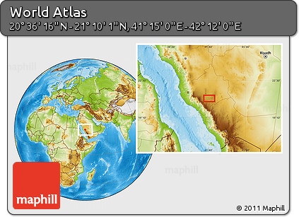 Physical Location Map of the Area around 20° 53' 8" N, 41° 43' 30" E