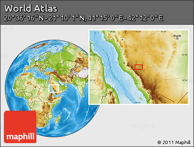 Physical Location Map of the Area around 20° 53' 8" N, 41° 43' 30" E