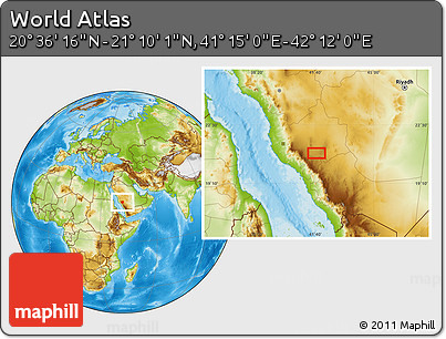 Physical Location Map of the Area around 20° 53' 8" N, 41° 43' 30" E