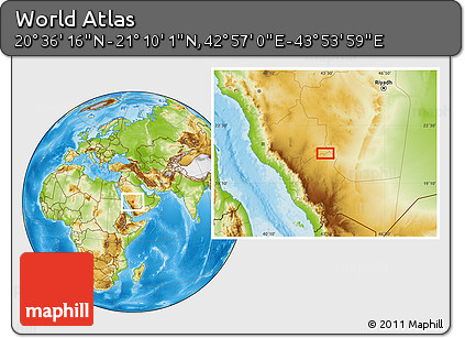 Physical Location Map of the Area around 20° 53' 8" N, 43° 25' 29" E