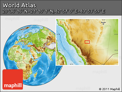 Physical Location Map of the Area around 20° 53' 8" N, 43° 25' 29" E