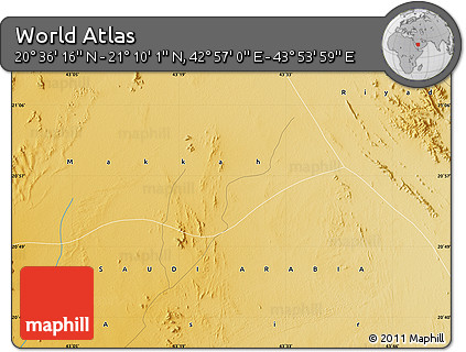 Physical Map of the Area around 20° 53' 8" N, 43° 25' 29" E