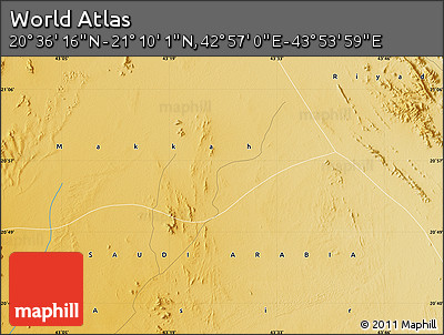 Physical Map of the Area around 20° 53' 8" N, 43° 25' 29" E