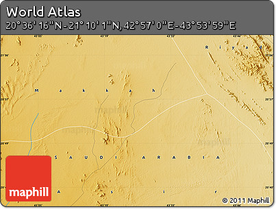 Physical Map of the Area around 20° 53' 8" N, 43° 25' 29" E