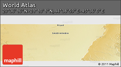 Physical Panoramic Map of the Area around 20° 53' 8" N, 45° 7' 30" E
