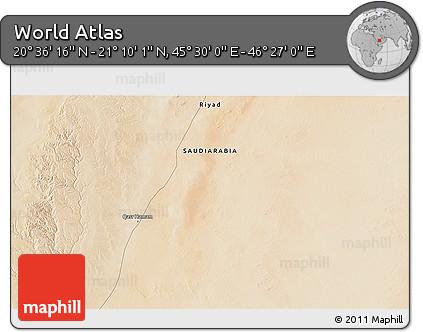 Satellite 3D Map of the Area around 20° 53' 8" N, 45° 58' 30" E