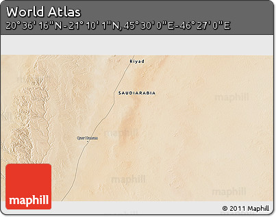 Satellite 3D Map of the Area around 20° 53' 8" N, 45° 58' 30" E