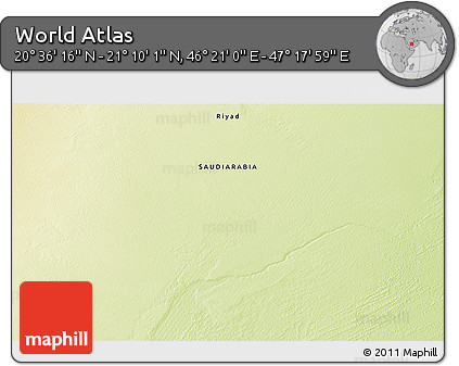 Physical 3D Map of the Area around 20° 53' 8" N, 46° 49' 30" E