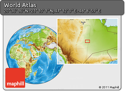 Physical Location Map of the Area around 20° 53' 8" N, 47° 40' 29" E