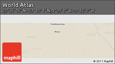 Shaded Relief Panoramic Map of the Area around 20° 53' 8" N, 4° 10' 30" W