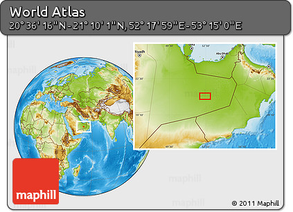 Physical Location Map of the Area around 20° 53' 8" N, 52° 46' 29" E
