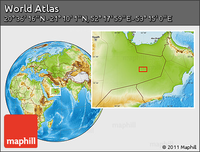 Physical Location Map of the Area around 20° 53' 8" N, 52° 46' 29" E