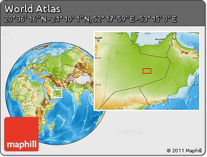 Physical Location Map of the Area around 20° 53' 8" N, 52° 46' 29" E