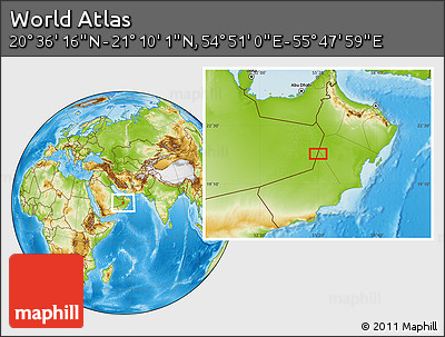 Physical Location Map of the Area around 20° 53' 8" N, 55° 19' 30" E