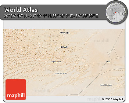 Satellite 3D Map of the Area around 20° 53' 8" N, 56° 10' 29" E