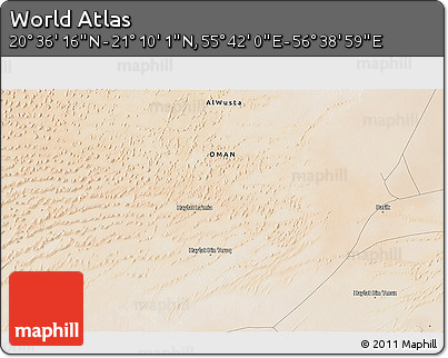 Satellite 3D Map of the Area around 20° 53' 8" N, 56° 10' 29" E
