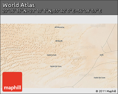 Satellite 3D Map of the Area around 20° 53' 8" N, 56° 10' 29" E
