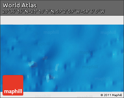 Physical 3D Map of the Area around 20° 53' 8" N, 58° 34' 30" W