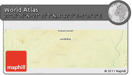 Physical Panoramic Map of the Area around 20° 53' 8" N, 5° 10' 30" E