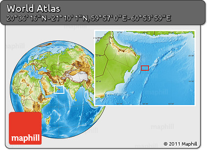 Physical Location Map of the Area around 20° 53' 8" N, 60° 25' 29" E