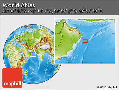 Physical Location Map of the Area around 20° 53' 8" N, 60° 25' 29" E