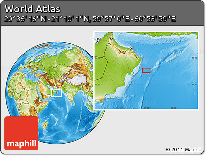 Physical Location Map of the Area around 20° 53' 8" N, 60° 25' 29" E