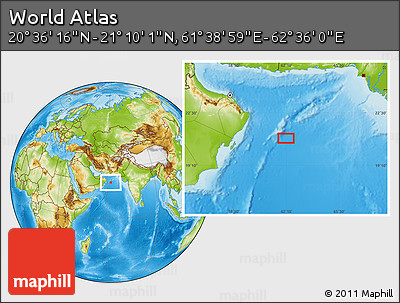 Physical Location Map of the Area around 20° 53' 8" N, 62° 7' 30" E