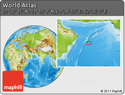 Physical Location Map of the Area around 20° 53' 8" N, 62° 7' 30" E
