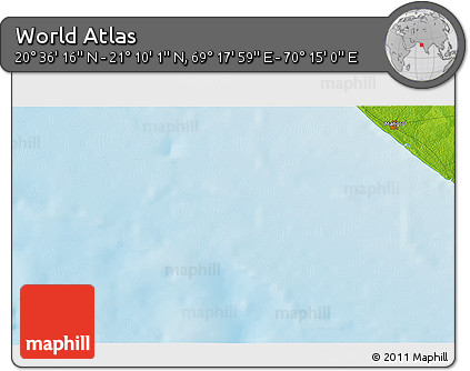 Physical 3D Map of the Area around 20° 53' 8" N, 69° 46' 30" E