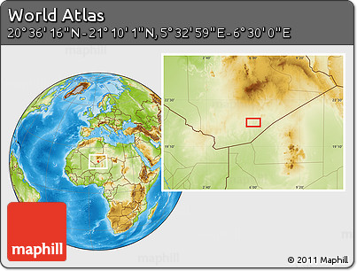 Physical Location Map of the Area around 20° 53' 8" N, 6° 1' 30" E