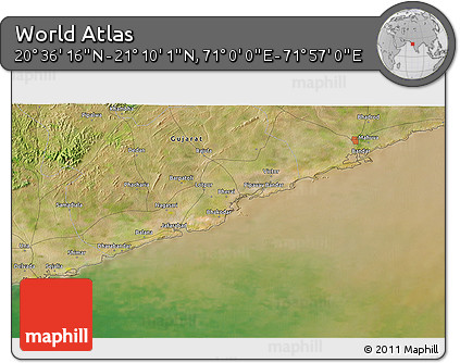 Satellite 3D Map of the Area around 20° 53' 8" N, 71° 28' 29" E