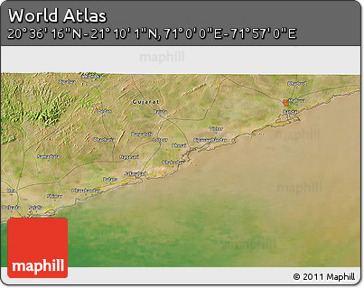 Satellite 3D Map of the Area around 20° 53' 8" N, 71° 28' 29" E
