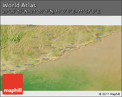 Satellite 3D Map of the Area around 20° 53' 8" N, 71° 28' 29" E